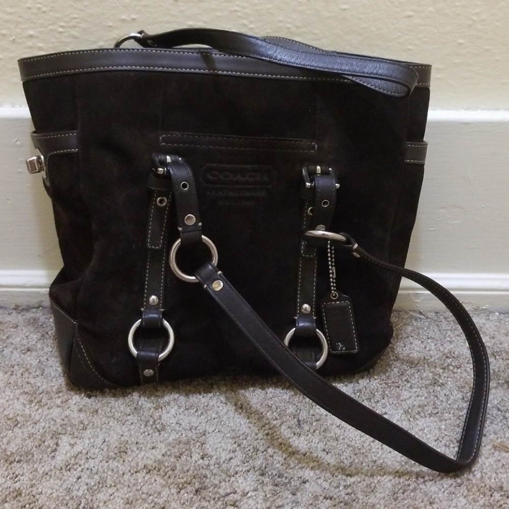 Chocolate suede authentic Coach shoulder bag